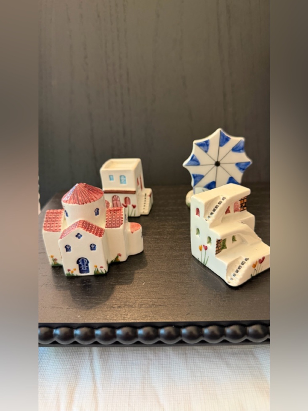 Hand-Painted White Ceramic Miniature Village Accent  4 Crete